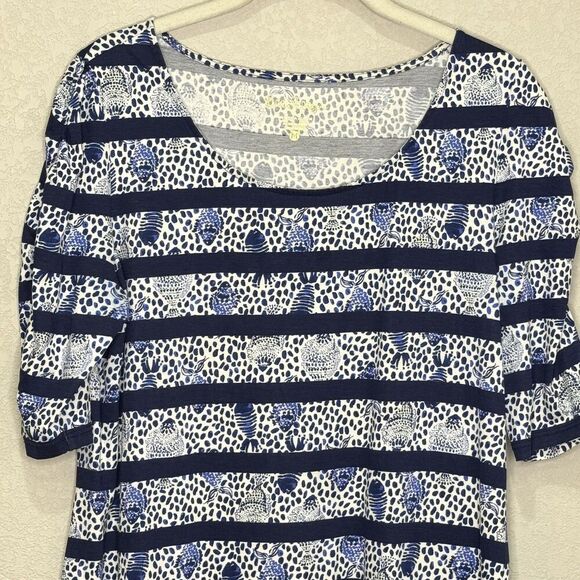 Lilly Pulitzer Dress Lajolla Medium Blue White Shell Stripe Pima Cotton Summer - Picture 3 of 9
